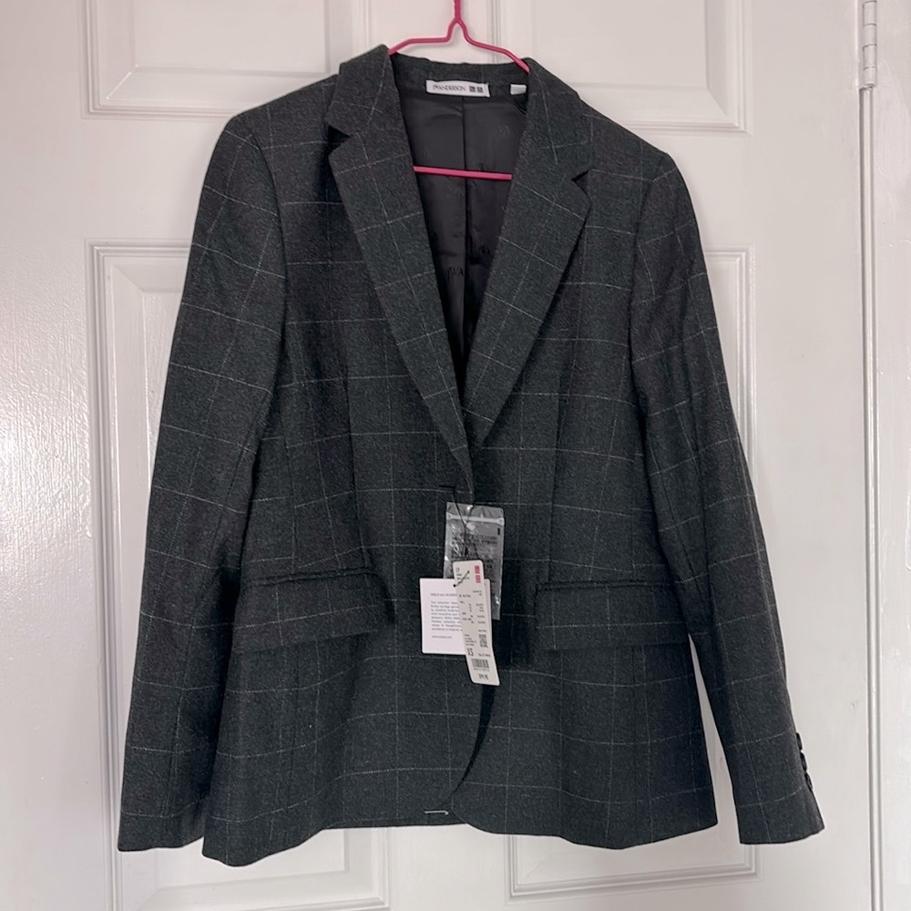 Uniqlo jw Anderson dark grey plaid blazer suit (xs)
